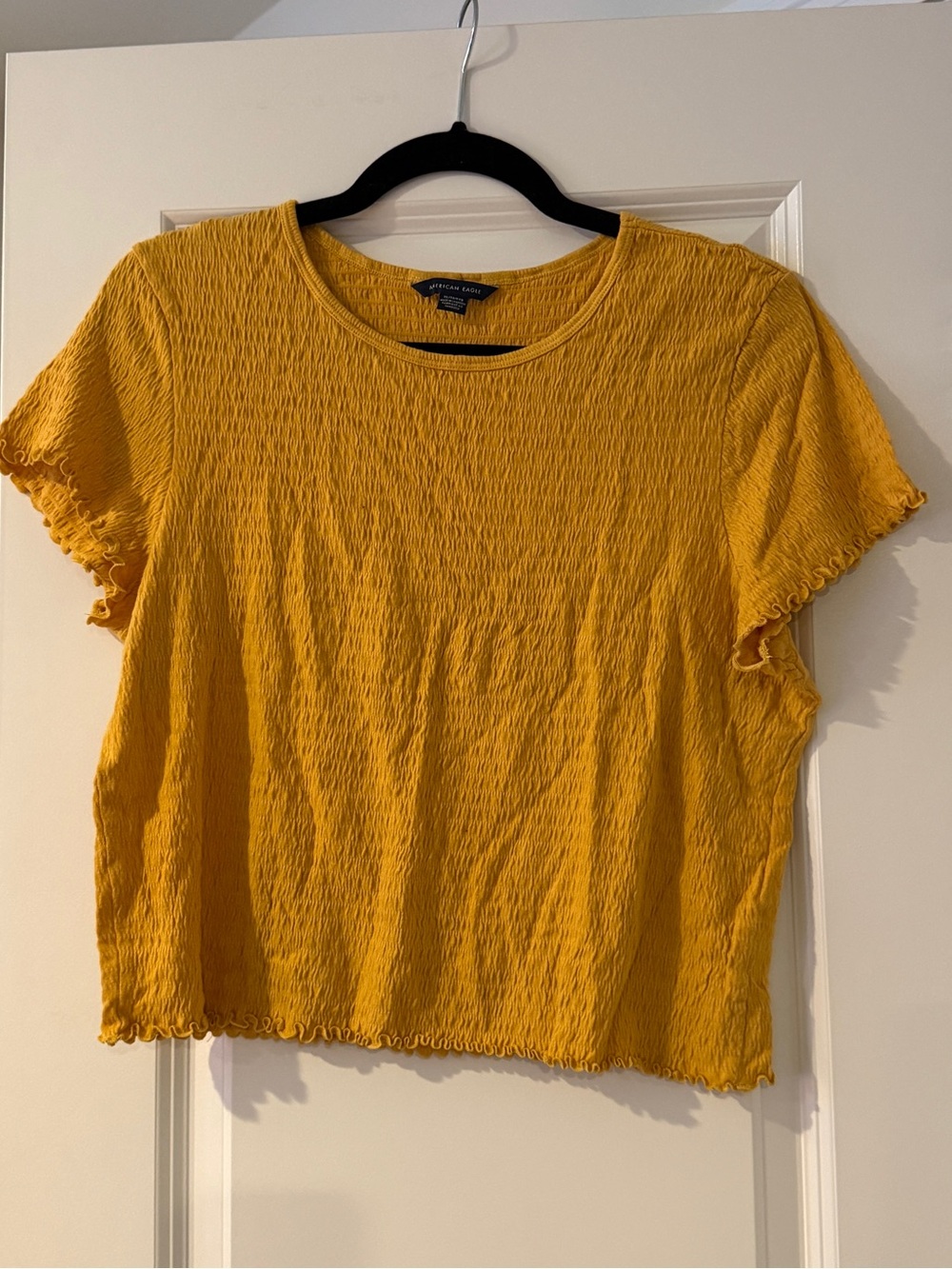 American Eagle Outfitters Mustard Yellow Crinkle Crop Top